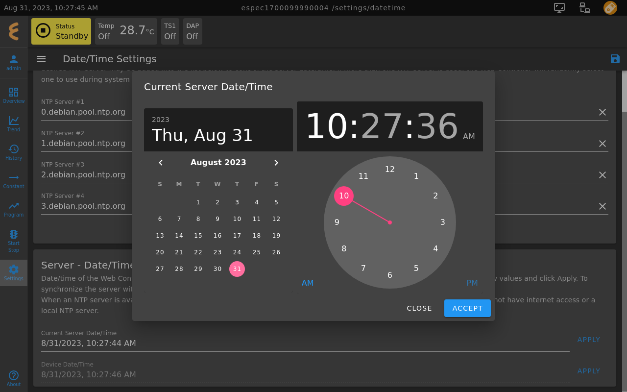 Manually editing date/time on EWC