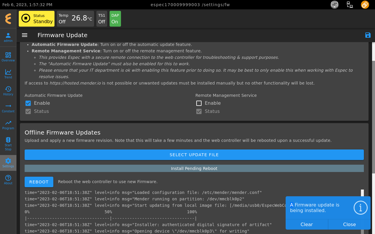 firmware update is complete
