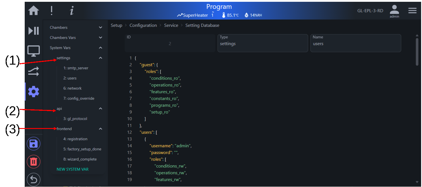 System configuration page