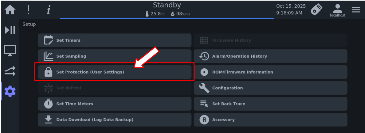 Accessing Set Protection page from the Setup menu