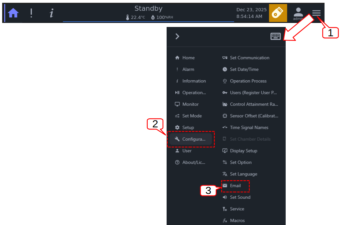 Accessing the Email setup page
