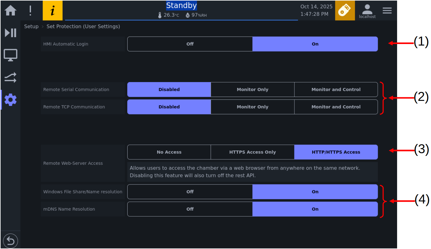 Set Protection page with options to enable or disable remote access