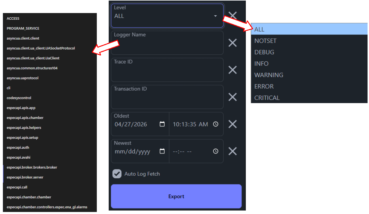 Different display options of system logs