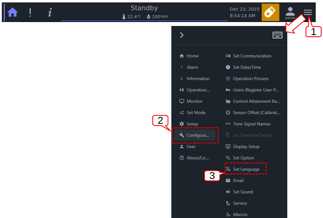 Accessing Set Language under the system menu