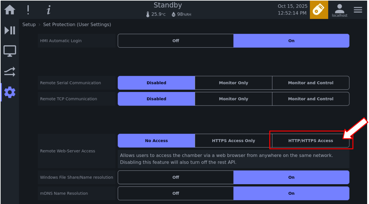 Enabling local network remote access on GL controller