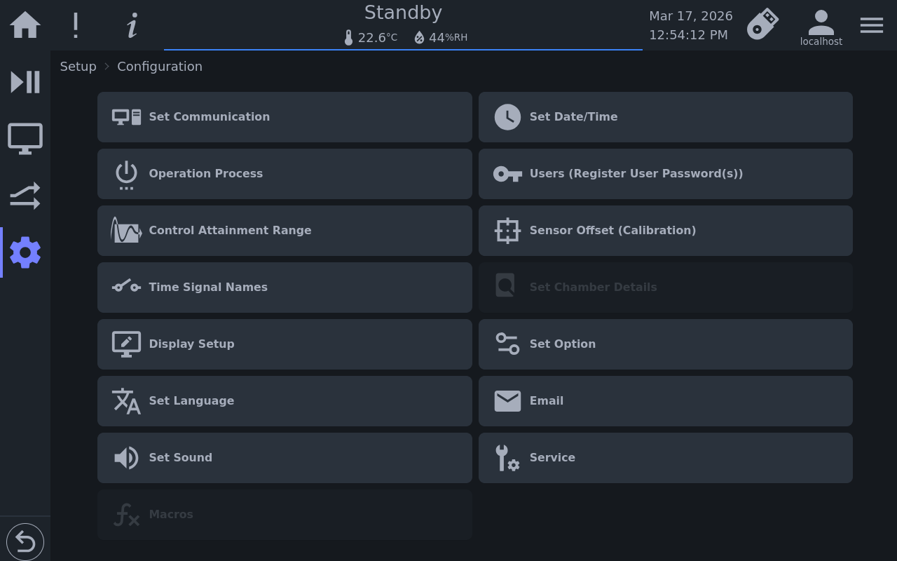 Service page on the HMI