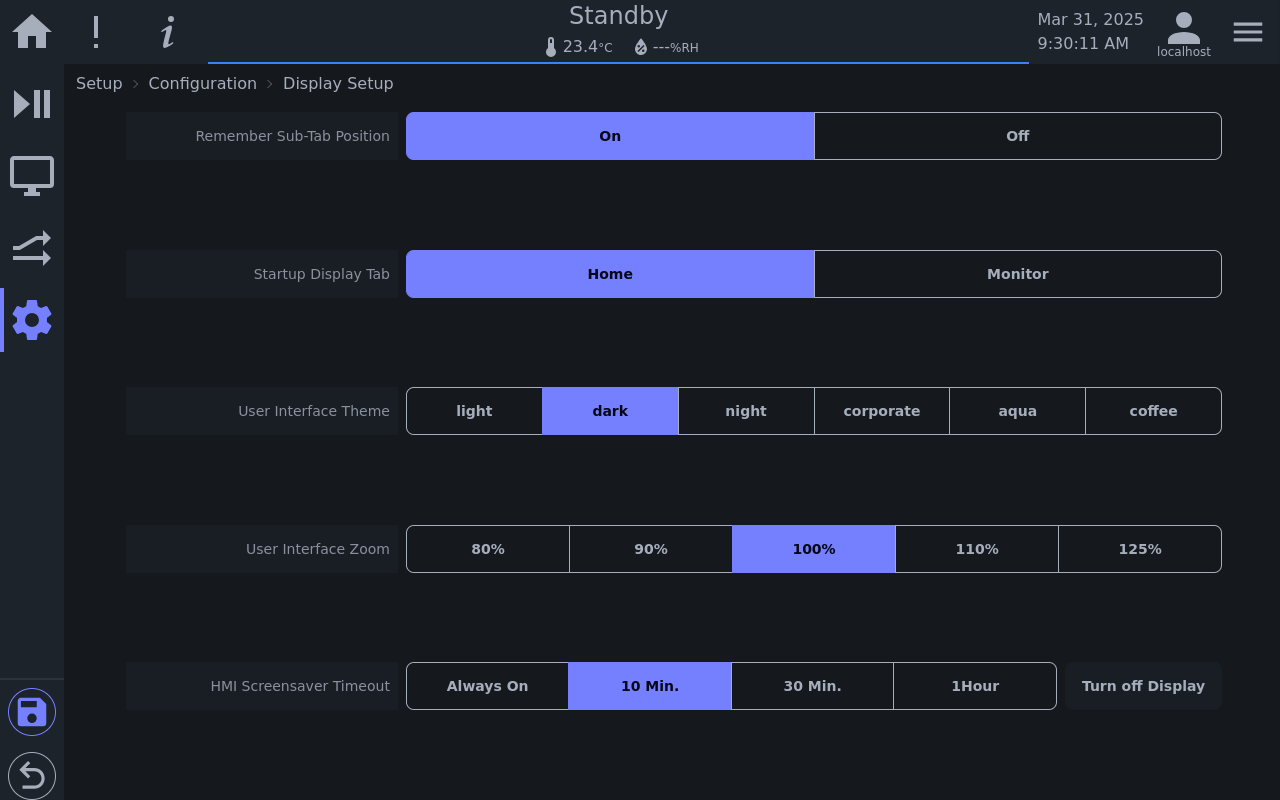 Display options on HMI setting