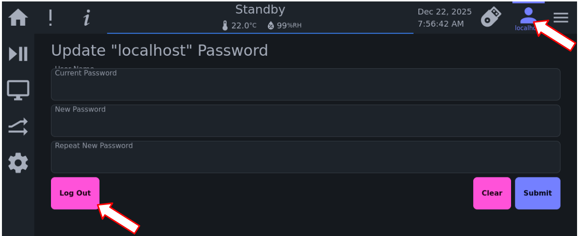 Logging out of the localhost account