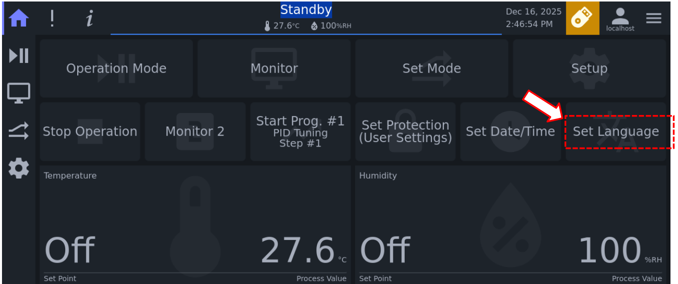 Accessing the Set Language page