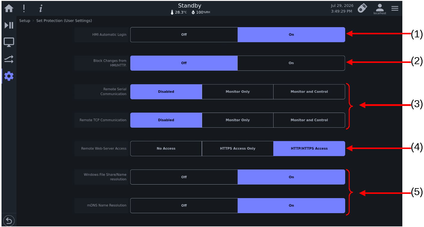 HMI and Remote Options on Set Protection page