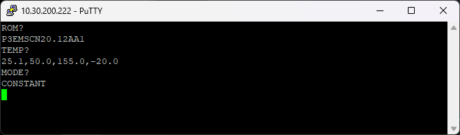 P300 command-response terminal on PuTTY
